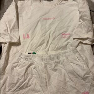 Zara oversized top and shirt set California edition white cotton thick with pink
